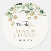 Eukalyptus Greenery & Gold Wedding Runder Aufkleber (Vorderseite)