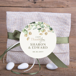 Eukalyptus Greenery & Gold Wedding Runder Aufkleber