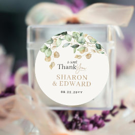 Eukalyptus Greenery & Gold Wedding Runder Aufkleber
