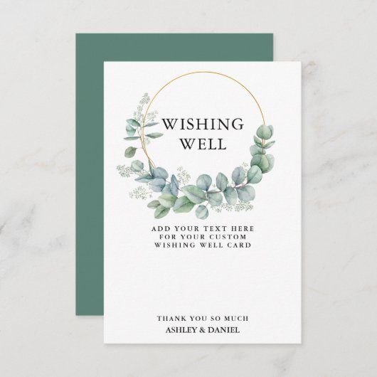 Eukalyptus Greenery Gold Wedding Wishing Well Card Einladung (Vorne/Hinten)