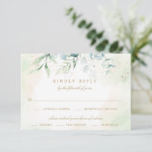 Eukalyptus Greenery Goldene Mahlzeit Hochzeit RSVP Karte (Stehend Vorderseite)