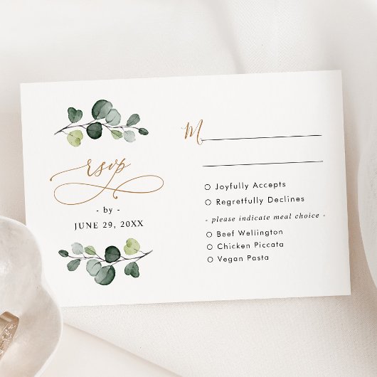 Eukalyptus Greenery Goldene Mahlzeiten RSVP Karte