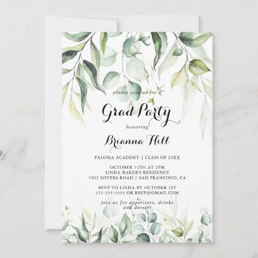 Eukalyptus Greenery Grad Party Einladung (Vorderseite)