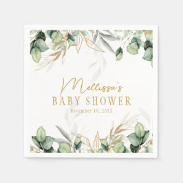 Eukalyptus Greenery Green Leaf & Gold Baby Dusche Serviette