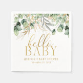 Eukalyptus Greenery Green Leaf & Gold Hello Baby Serviette (Vorderseite)