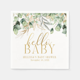 Eukalyptus Greenery Green Leaf & Gold Hello Baby Serviette