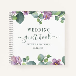 Eukalyptus Greenery Green Lila Wedding Guest Notizblock