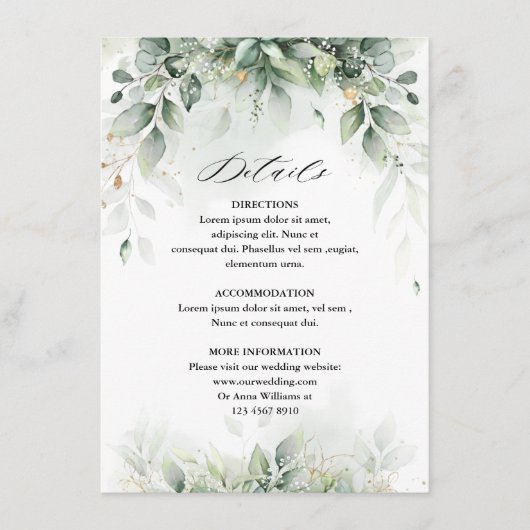 Eukalyptus Greenery Gum Botanische Hochzeit Begleitkarte (Vorderseite)