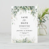 Eukalyptus Greenery Gum Botanische Rustikale Hochz Save The Date (Stehend Vorderseite)