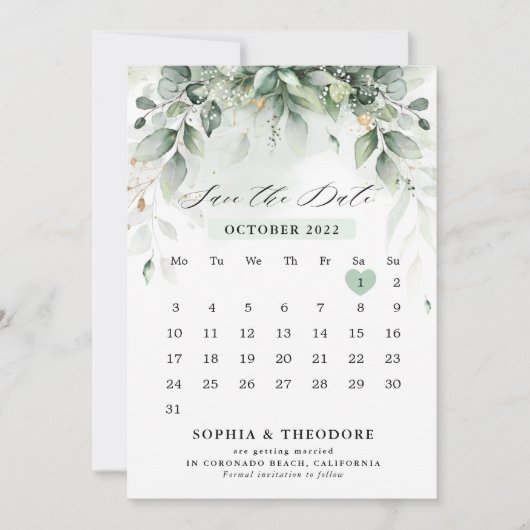 Eukalyptus Greenery Gum Botanischer Rustikaler Kal Save The Date (Vorderseite)