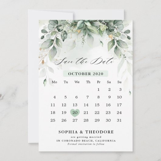 Eukalyptus Greenery Gum Botanischer Rustikaler Kal Save The Date (Vorderseite)
