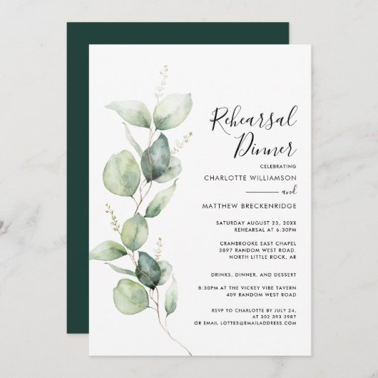 Eukalyptus Greenery Hochzeit Probe Dinner Einladung (Vorne/Hinten)