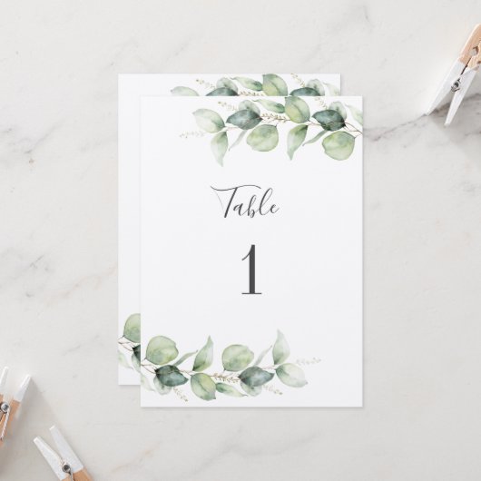 Eukalyptus Greenery Hochzeit Tischnummer 1 Sitzpla (Vorderseite/Rückseite Beispiel)