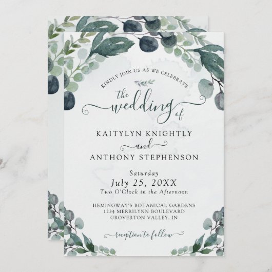 Eukalyptus Greenery Hochzeitsfeier Einladung (Vorne/Hinten)