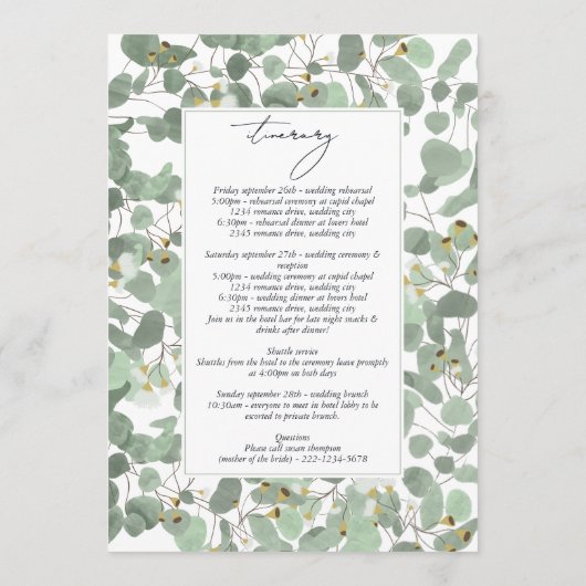 Eukalyptus Greenery Hochzeitstag Programm (Rückseite)