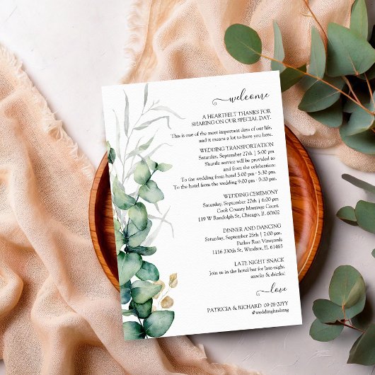 Eukalyptus Greenery Hochzeitstag und Willkommen