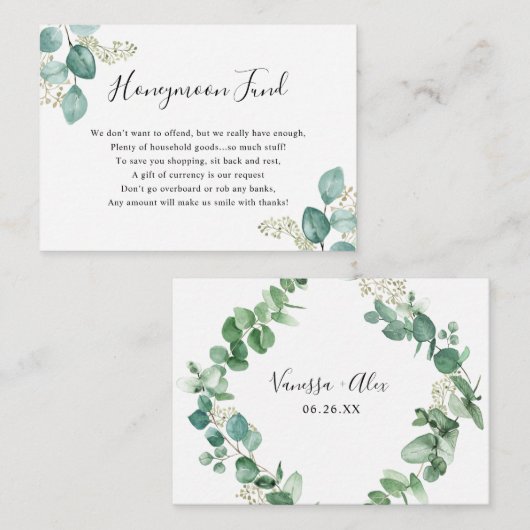 Eukalyptus Greenery Honeymoon oder Haushaltsfonds Begleitkarte (Vorne/Hinten)