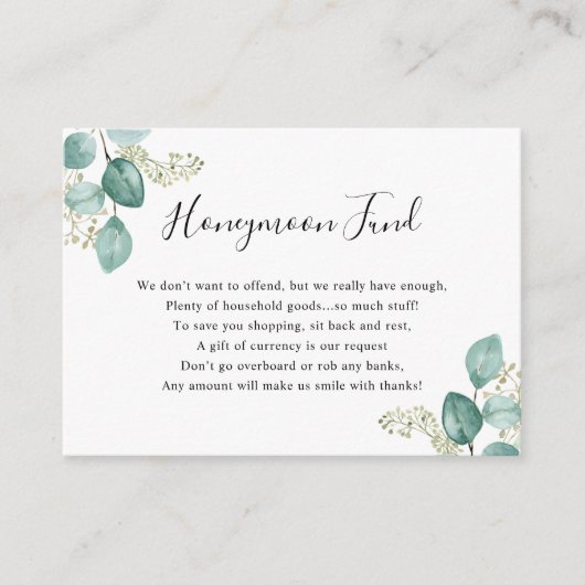 Eukalyptus Greenery Honeymoon oder Haushaltsfonds Begleitkarte (Vorderseite)
