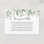 Eukalyptus Greenery Honeymoon Wish Begleitkarte<br><div class="desc">Diese Frühlingseukalyptus Grünpflanzen Flitterwochen Wunschzettel ist perfekt für eine einfache Hochzeit. Das Design ist mit handgemalten Eukalyptusblättern in Aquarelltönen gestaltet und inspiriere natürliche Schönheit.</div>