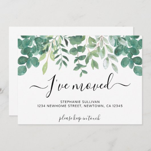 Eukalyptus Greenery Ich habe mich bewegt Ankündigung (Vorne/Hinten)