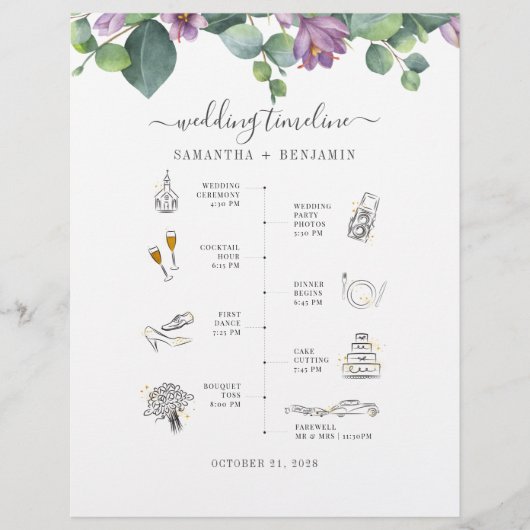 Eukalyptus Greenery Icon Wedding Itinerary Program Briefbogen (Vorderseite)