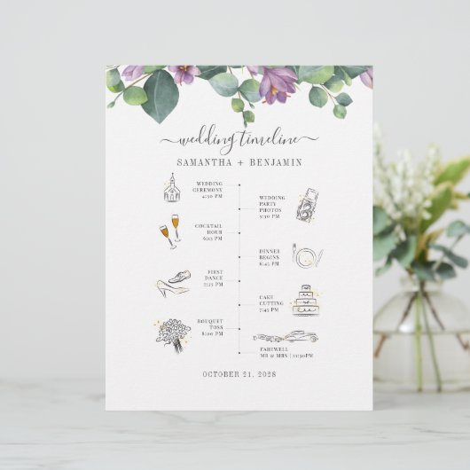 Eukalyptus Greenery Icon Wedding Itinerary Program Briefbogen (Stehend Vorderseite)
