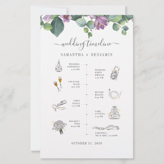 Eukalyptus Greenery Icon Wedding Itinerary Program Briefpapier (Vorderseite)