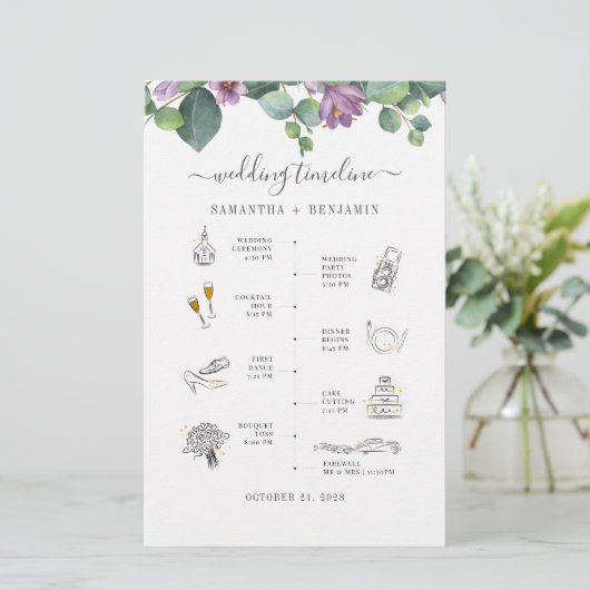 Eukalyptus Greenery Icon Wedding Itinerary Program Briefpapier (Stehend Vorderseite)