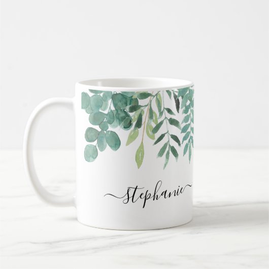 Eukalyptus Greenery Individuelle Name Kaffeetasse (Links)