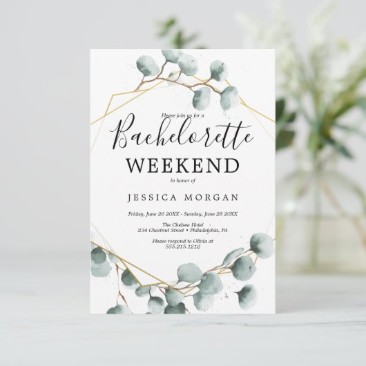 Eukalyptus Greenery Junggeselinnen-Abschied Einlad Einladung (Stehend Vorderseite)