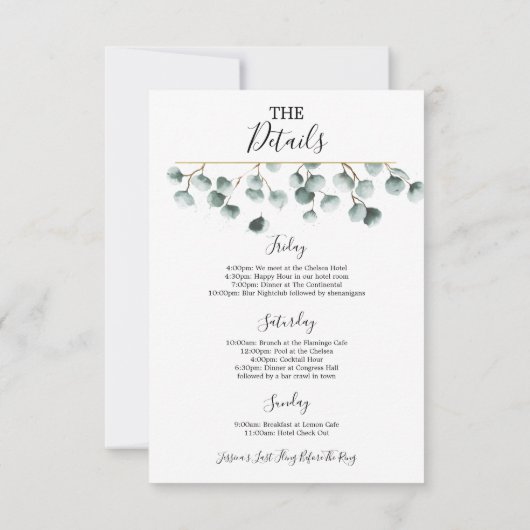 Eukalyptus Greenery Junggeselinnen-Abschied Einlad Einladung (Rückseite)