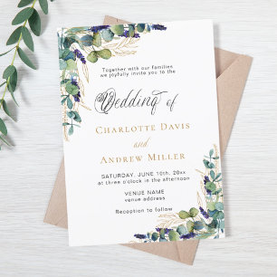 Eukalyptus greenery lavender script Luxus Hochzeit Einladung