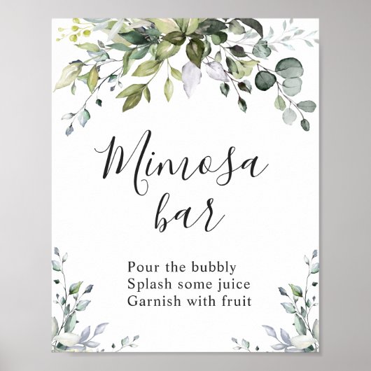 Eukalyptus Greenery Mimosa Bar Sign Poster (Vorne)