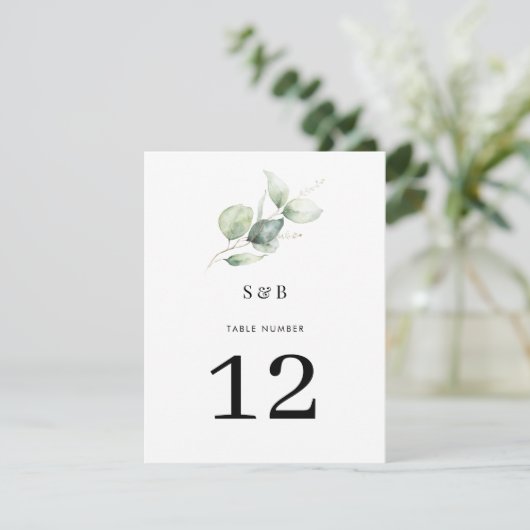 Eukalyptus Greenery Minimal Wedding Tischnummer (Stehend Vorderseite)