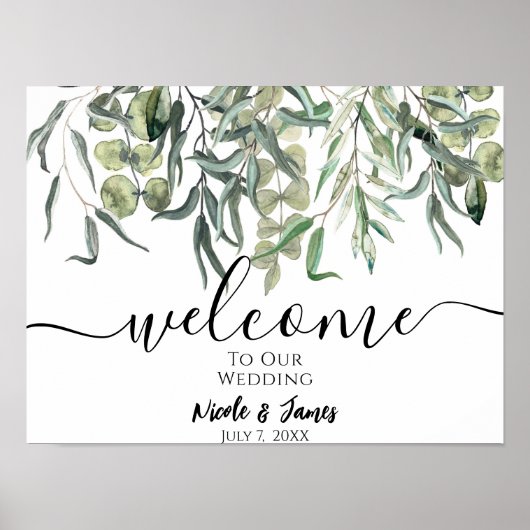 Eukalyptus Greenery Minimal Wedding Willkommenszei Poster (Vorne)
