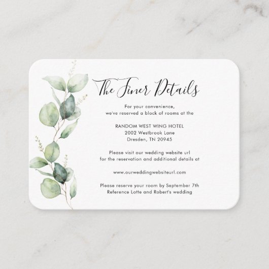 Eukalyptus Greenery Minimalistisch Wedding Begleitkarte (Vorderseite)