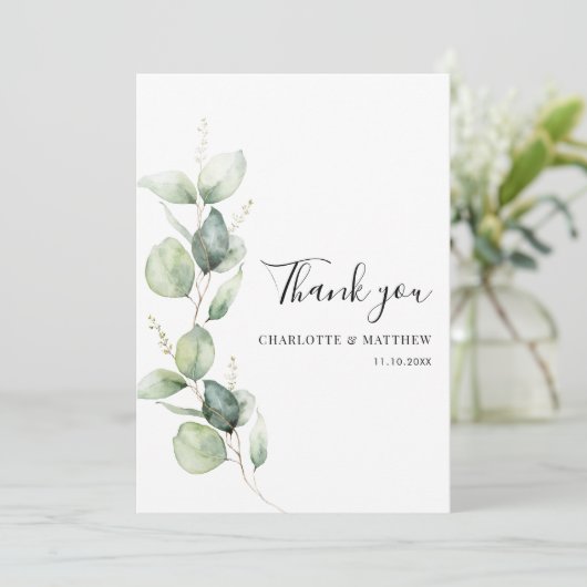 Eukalyptus Greenery Minimalistisch Wedding Dankeskarte (Stehend Vorderseite)