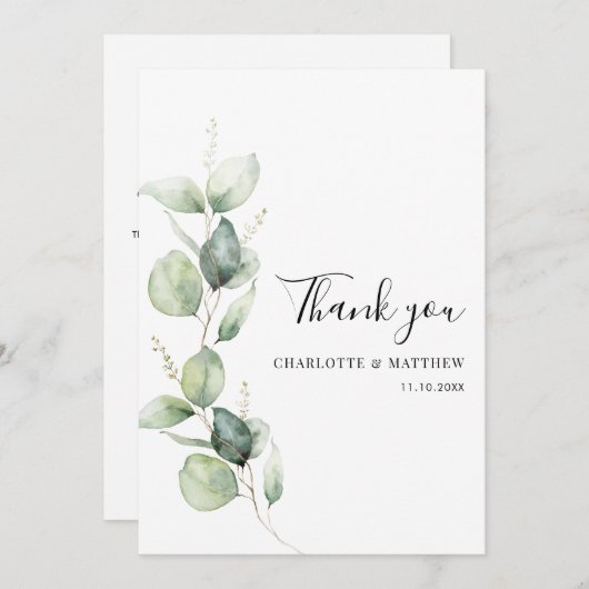 Eukalyptus Greenery Minimalistisch Wedding Dankeskarte (Vorne/Hinten)