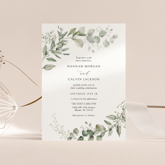 Eukalyptus Greenery Minimalistisch Wedding Einladung