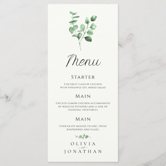 Eukalyptus Greenery Minimalistisch Wedding Menu Menükarte (Vorderseite)