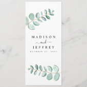 Eukalyptus Greenery Minimalistisch Wedding Menükarte (Rückseite)