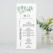 Eukalyptus Greenery Minimalistisch Wedding Menükarte (Stehend Vorderseite)