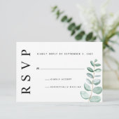 Eukalyptus Greenery Minimalistisch Wedding RSVP Ca (Stehend Vorderseite)