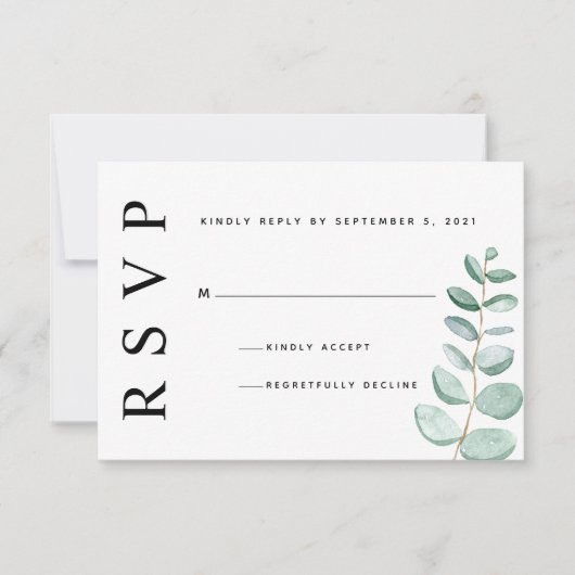 Eukalyptus Greenery Minimalistisch Wedding RSVP Ca Karte (Vorderseite)