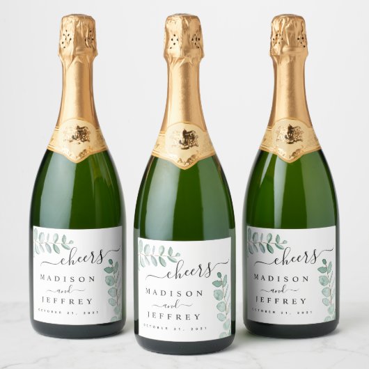 Eukalyptus Greenery Minimalistisch Wedding Schaumweinetikett (Flaschen)