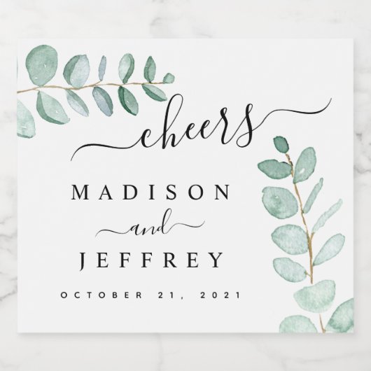 Eukalyptus Greenery Minimalistisch Wedding Schaumweinetikett (Einzelnes Label)