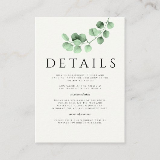 Eukalyptus Greenery Minimalistische Hochzeitsdetai Begleitkarte (Vorderseite)