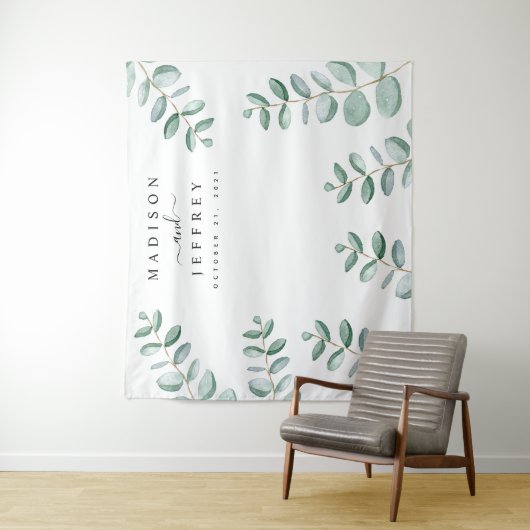 Eukalyptus Greenery Minimalistische Hochzeitsszena Wandteppich (Beispiel)