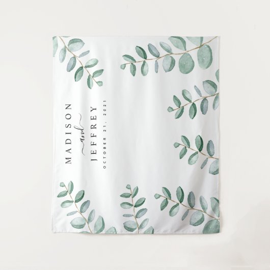 Eukalyptus Greenery Minimalistische Hochzeitsszena Wandteppich (Vorderseite)