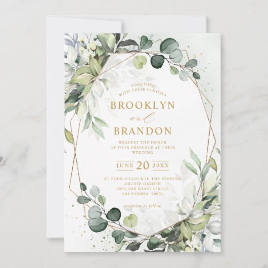 Eukalyptus Greenery Modern Geometric Wedding Invit Einladung (Vorderseite)